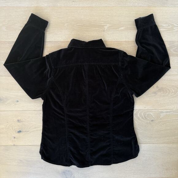 Eddie Bauer Black Snap Front Velour Top Women's Tall M Shirt Cotton Heavyweight - Picture 3 of 10